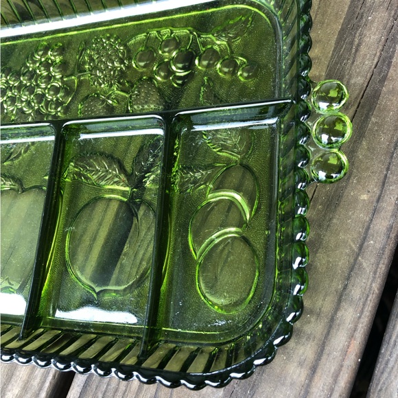 Vintage 1960's Indiana Glass Co. 5 part Relish Dish Olive Green - Picture 5 of 6